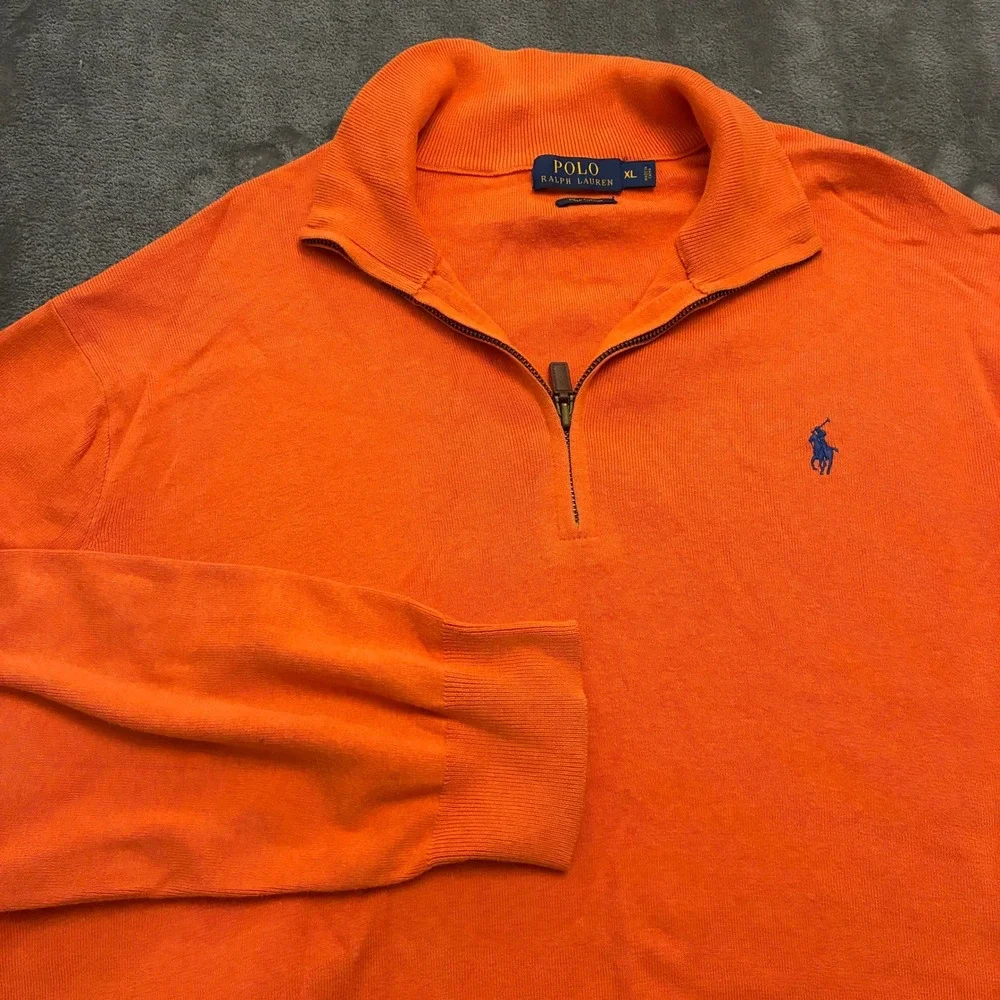 Polo Ralph‎ Lauren Mens Orange Sz.XL 1/4 Zip Sweater Pullover Preppy Holidays